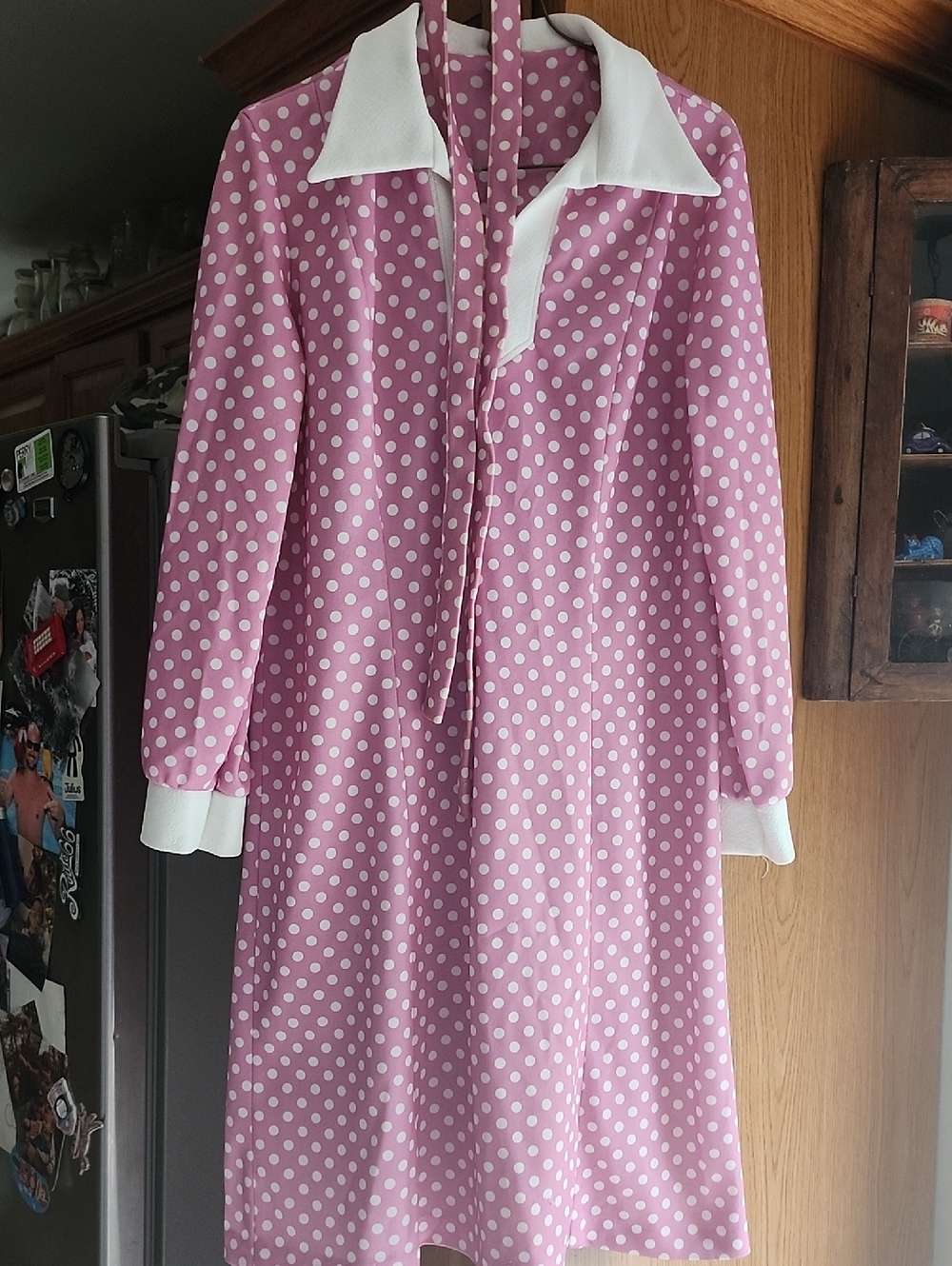 Vintage Pink & White Polka Dot Dress with White Collar